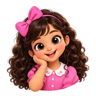 Arwa, a little girl with curly brown hair and a pink bow